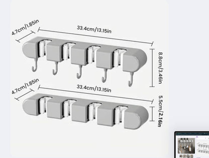 4 Slot & 5 Hook Wall Mounted Holder For Mop, Broom, Kitchen, Garden